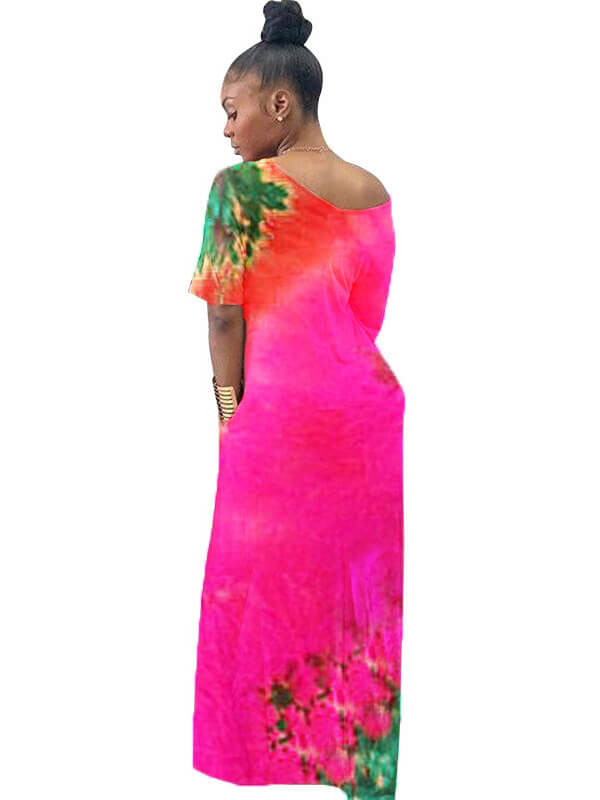 Plus Size Off Shoulder Tie Dyed Maxi Dresses