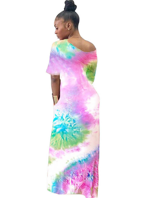 Plus Size Off Shoulder Tie Dyed Maxi Dresses