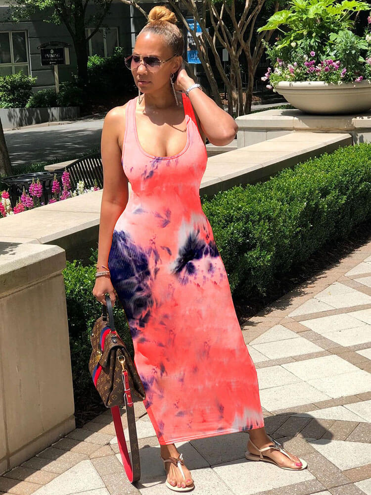 Sleeveless Tie Dye Tank Maxi Dresses