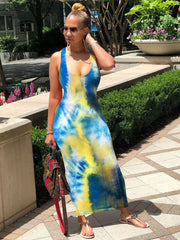 Sleeveless Tie Dye Tank Maxi Dresses