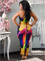 Tie Dyed Multicolor Strapless Bodycon Maxi Dresses