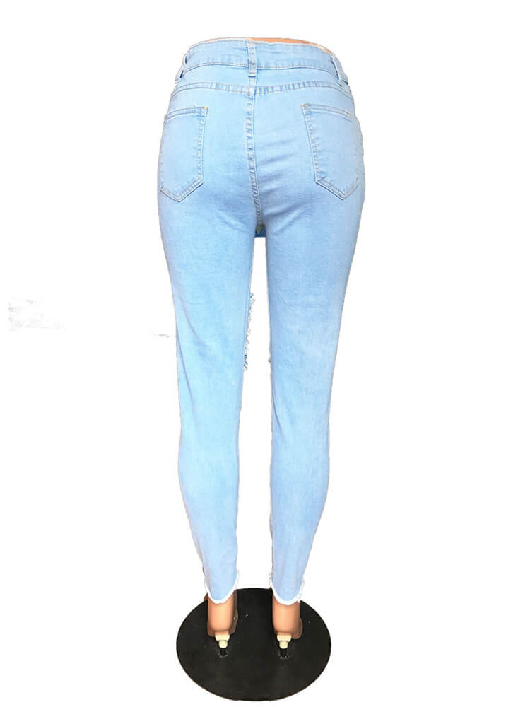 Stretchy Mid Waist Skinny Ripped Distressed Denim Jeans