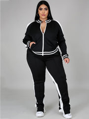 Plus Size Cold Shoulder Jacket+Pants Sets