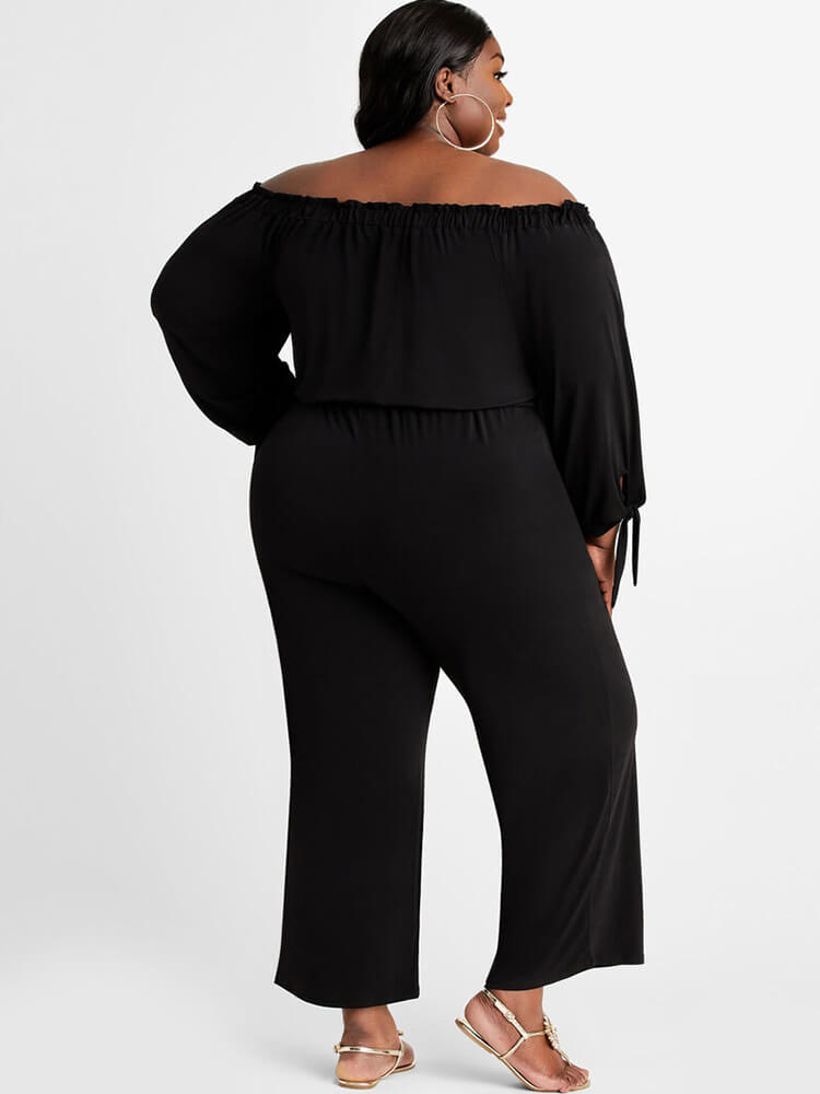 Plus Size Off Shoulder Long Sleeve Long Pants Jumpsuits