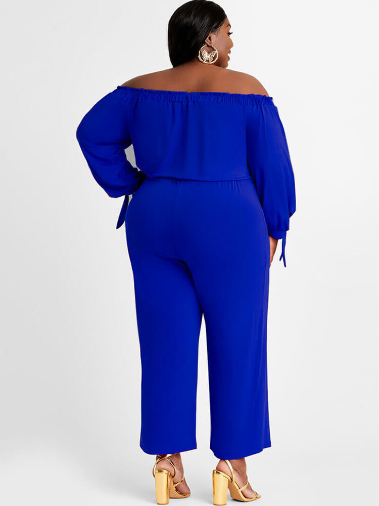 Plus Size Off Shoulder Long Sleeve Long Pants Jumpsuits