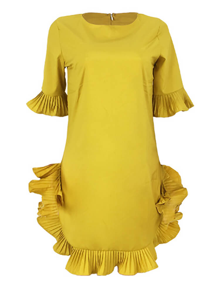 Cute Bell Sleeve Ruffle Hem Swing Tunic Mini Dresses