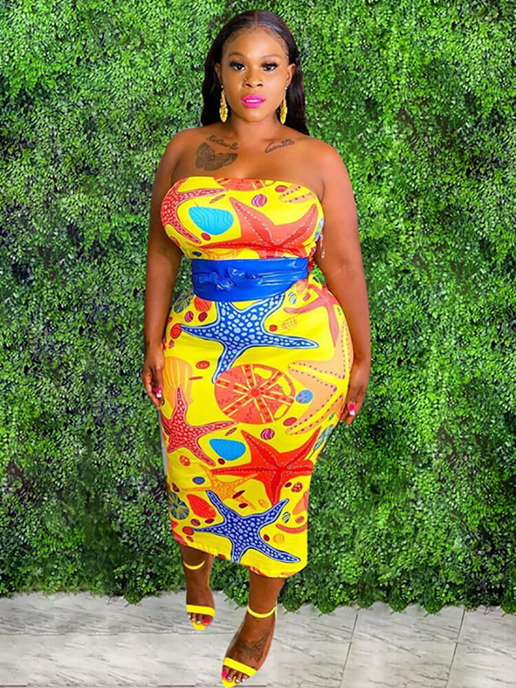 Plus Size 2 Piece Strapless Tube Dresses + Open Front Cardigan