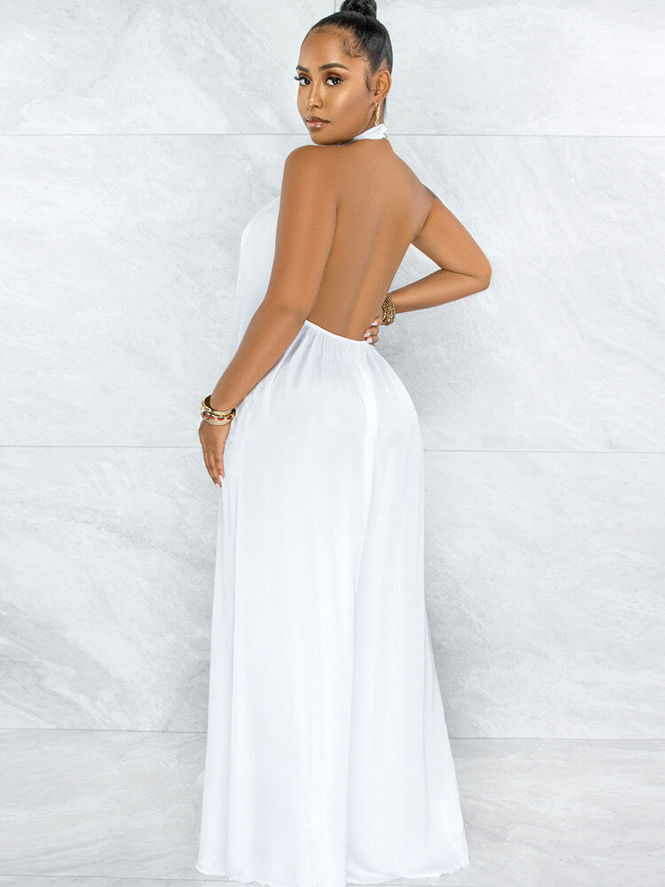 Loose Fit Halter Backless Wide Leg Jumpsuit