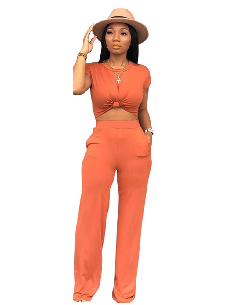 Slim Crop Top & Wide Leg Pants Set