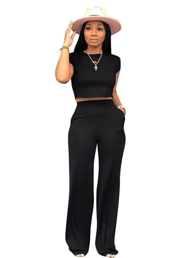 Slim Crop Top & Wide Leg Pants Set