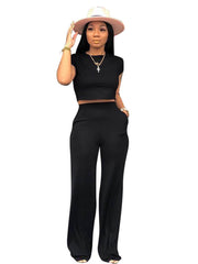 Slim Crop Top & Wide Leg Pants Set