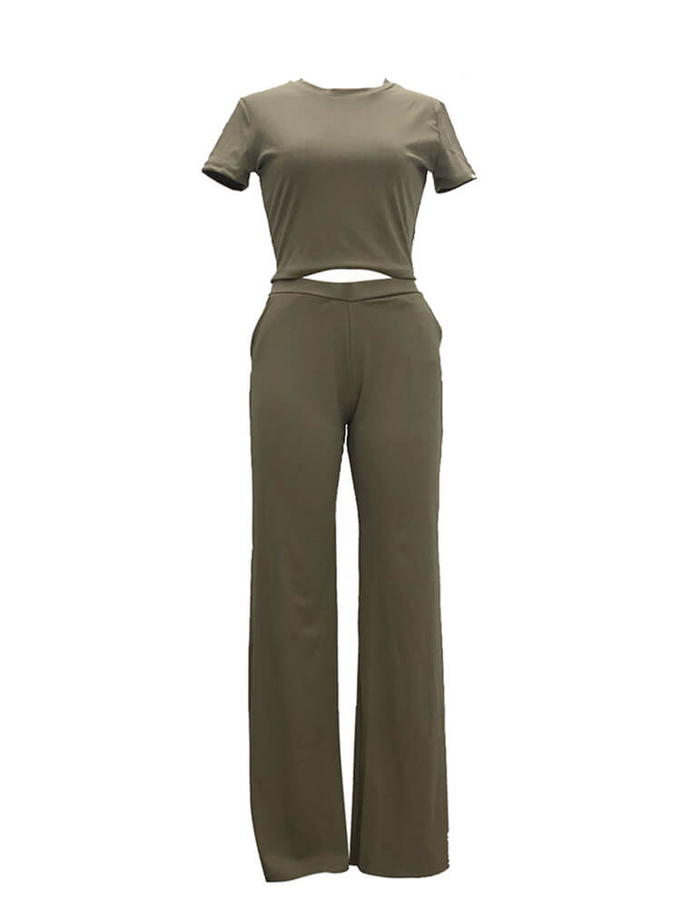 Slim Crop Top & Wide Leg Pants Set