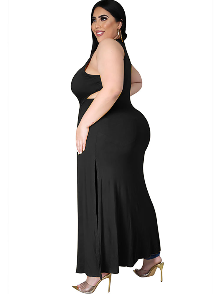 Plus Size Sleeveless Cut Out Split Long Tops