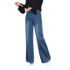 Wide-leg blue women's denim pants