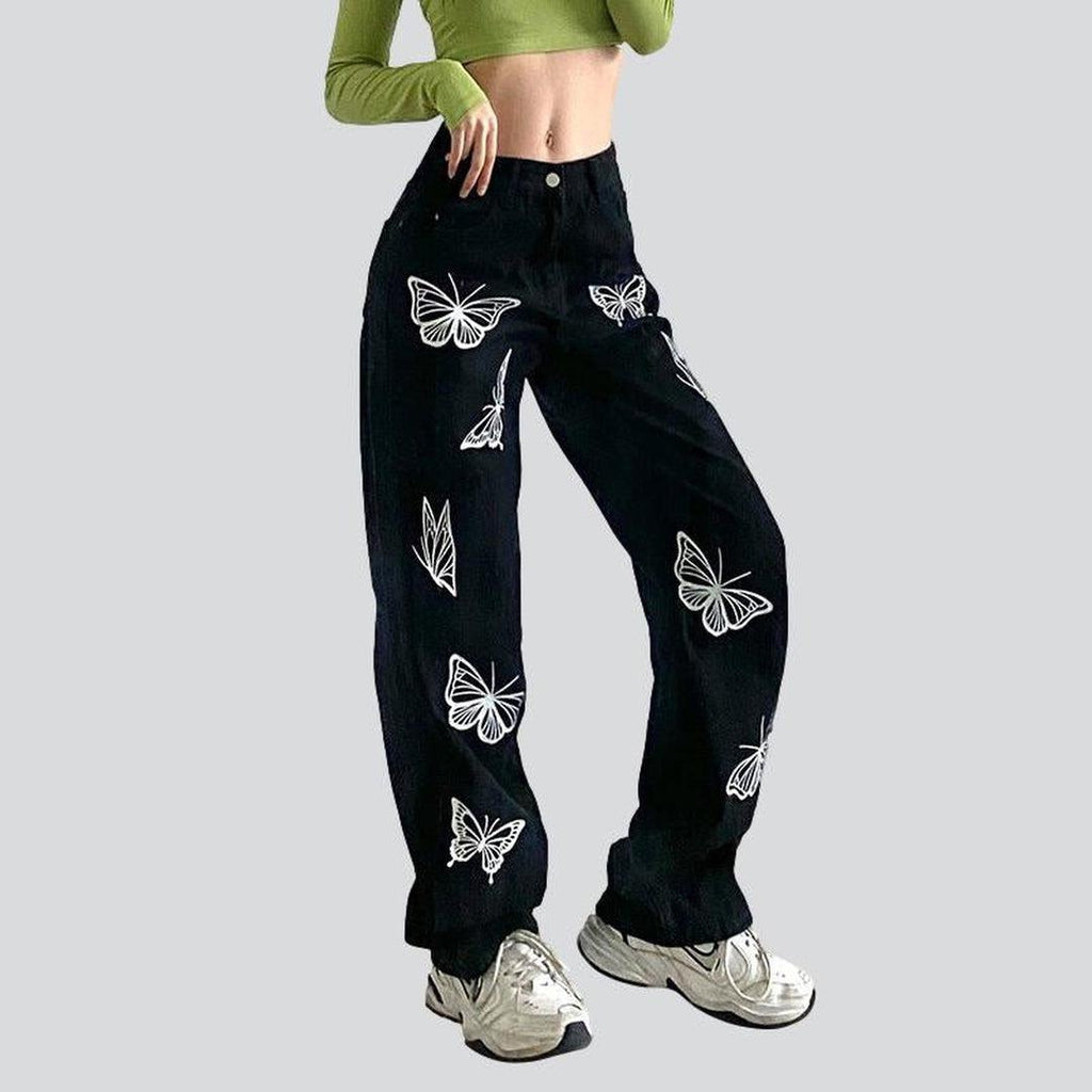 Women's black jeans with butterflies