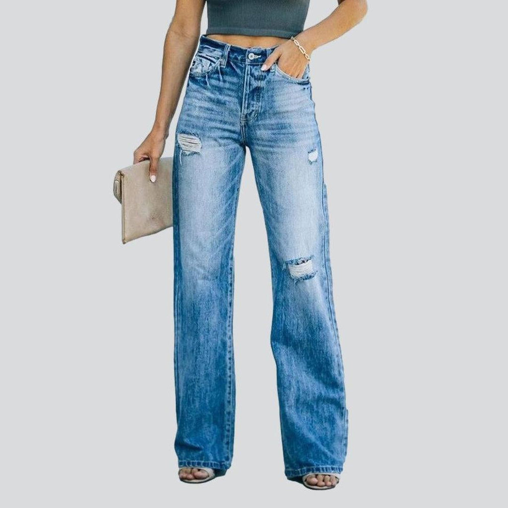 Wide leg women's ripped jeans