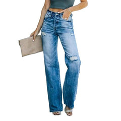 Wide leg women's ripped jeans