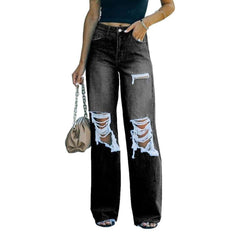 Wide leg women's distressed jeans