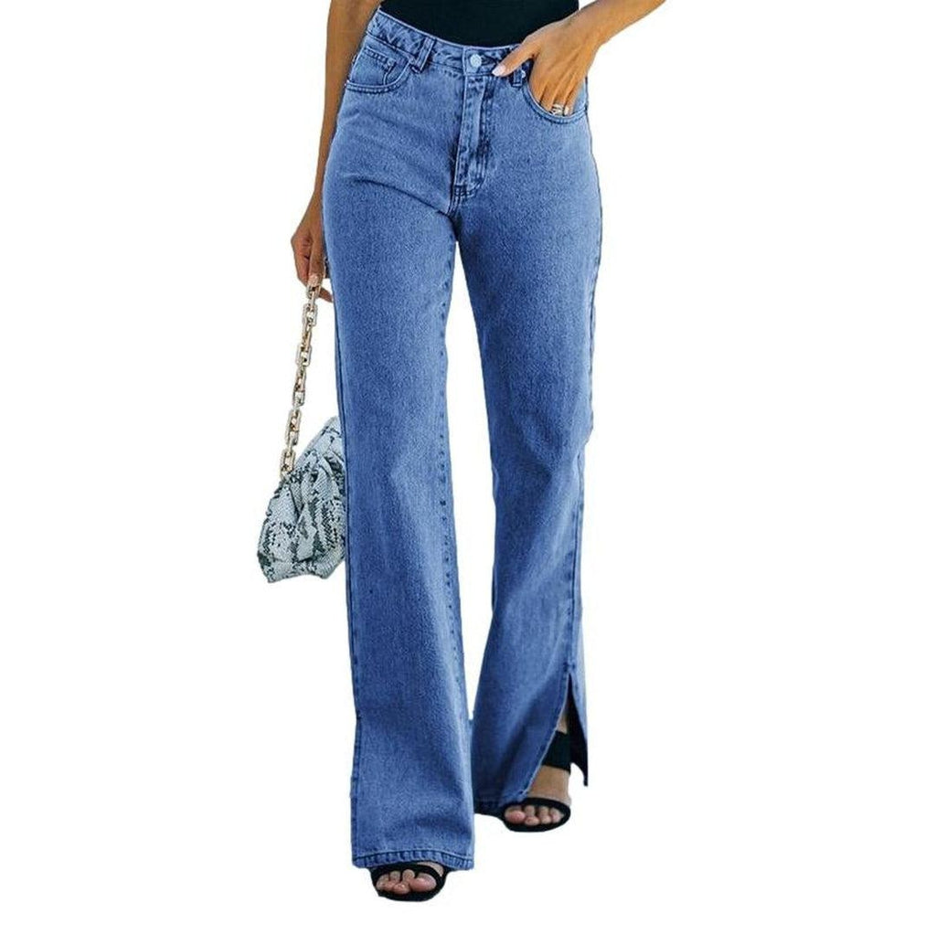 Wide leg bottom slit jeans