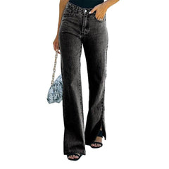 Wide leg bottom slit jeans