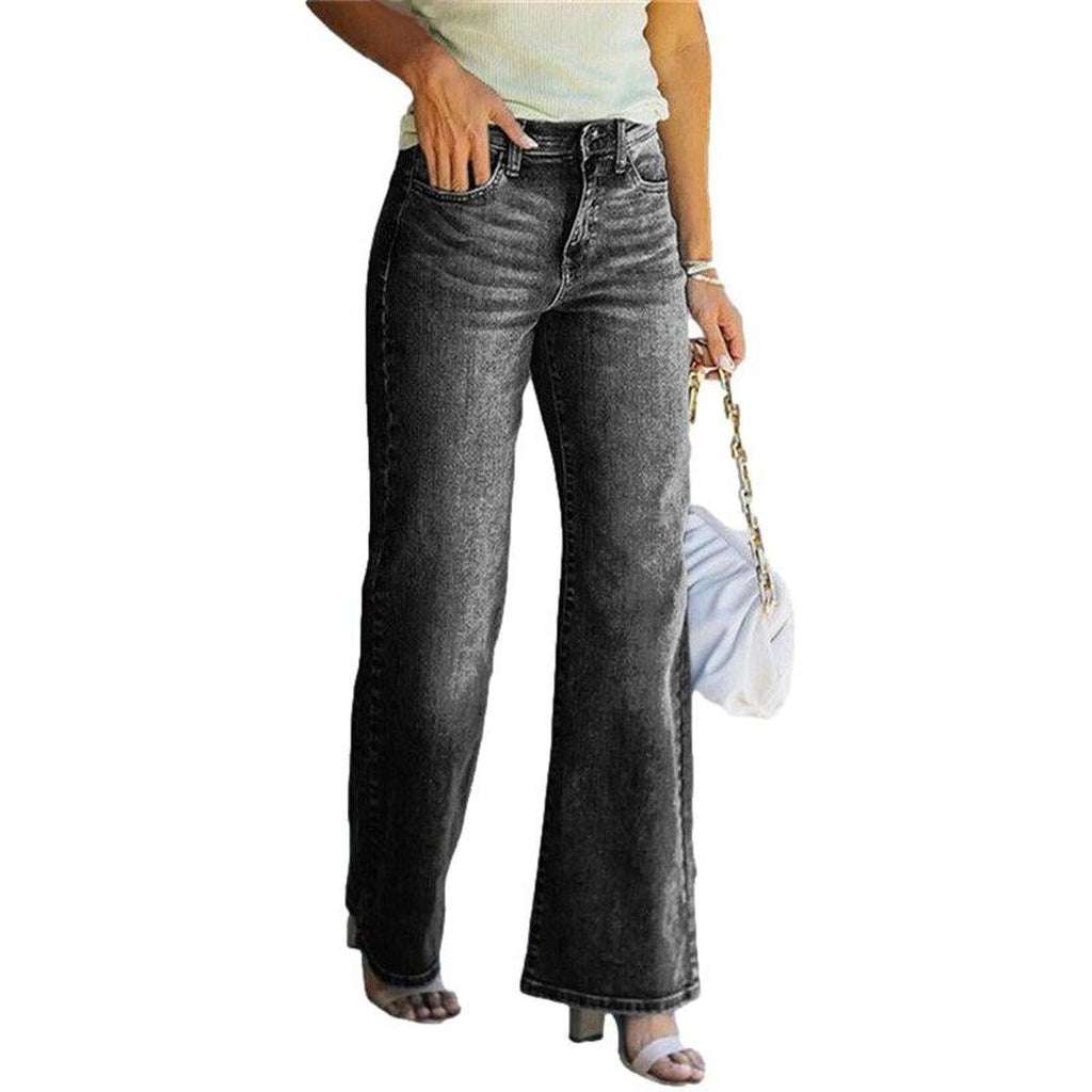 Whiskered women's wide leg jeans
