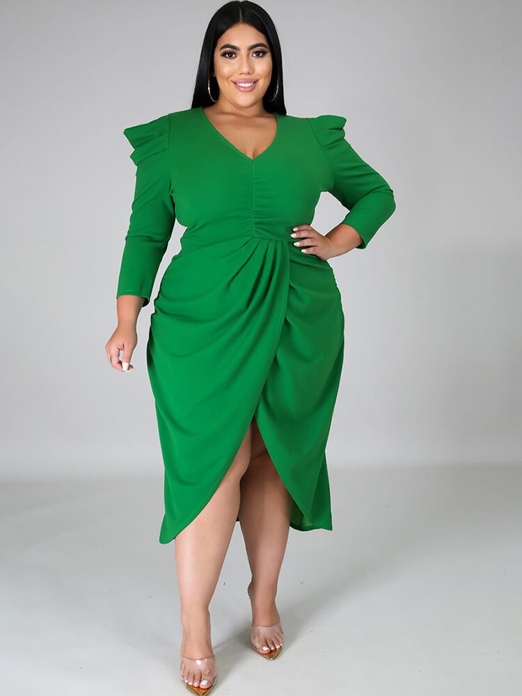 Puff Sleeve Bodycon Midi Dress