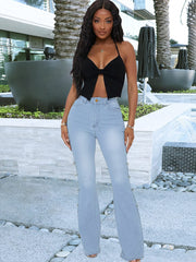 Denim High Waist Patchwork Bodycon Flare Pants