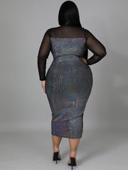 Plus Size  Long Sleeve Skinny Midi Dress