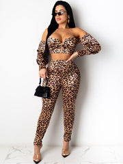 Two Piece Leopard Print Pant Suits